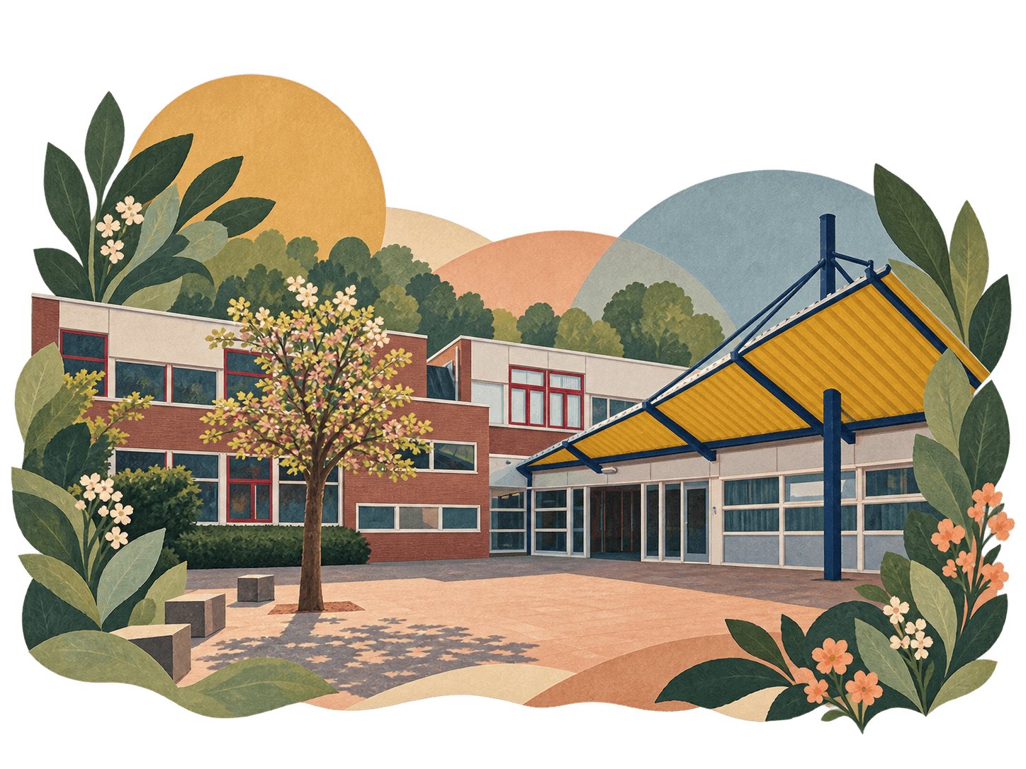 Illustrated campus study of European School Bergen